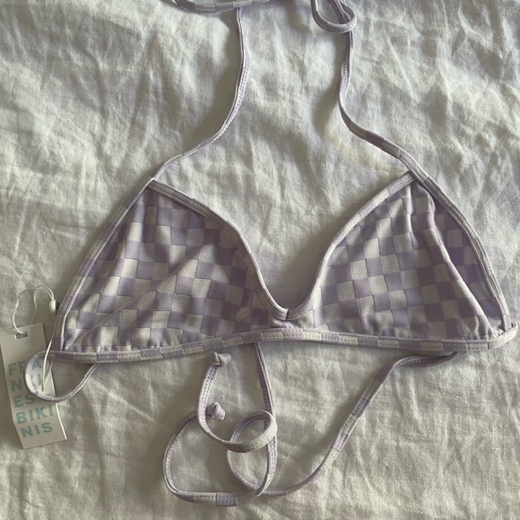 Frankie’s Boardwalk Checkered String Bikini Top - Purple Check / L / Halter